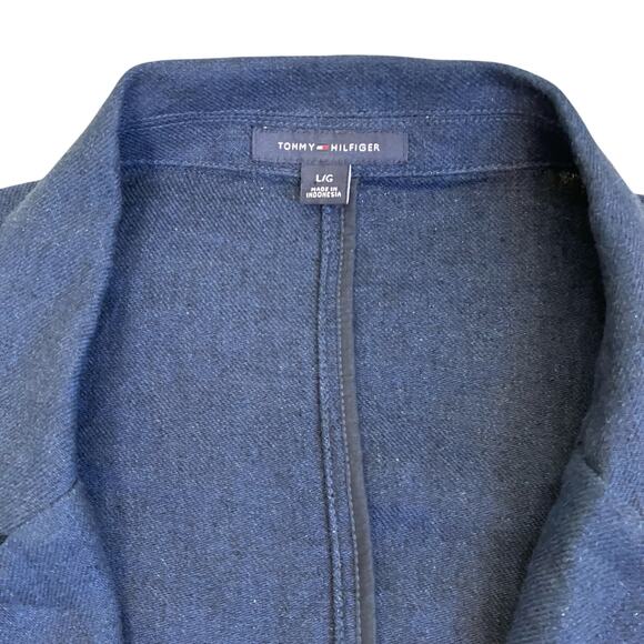 Tommy Hilfiger Sz L Linen Blend Navy Single Breasted Lightweight Blazer Relaxed - Picture 6 of 16